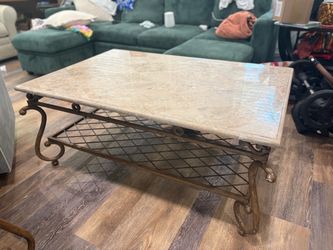 Marble Top Coffee Table with Iron Base
