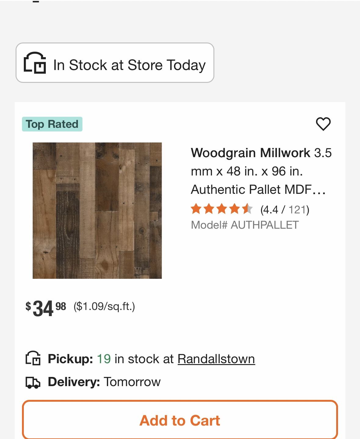 Woodgrain Millwork 3.5 mm x 48 in. x 96 in. Authentic Pallet MDF Panel-New