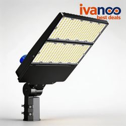 300W LED Parking Lot Light – 45000LM Commercial Shoebox Area Light w/ Photocell, Matte Black