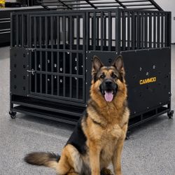 48'' Heavy Duty Dog Crate For Large Dogs, – Upgraded Chew-proof Panels, Comfort-widened Floor Panel, Dog Kennel Indoor, Adjustable Internal Height, Ea