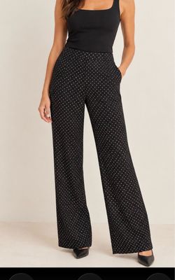 Black Polka Dot Wide-Leg Trousers