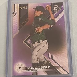 2019 Bowman Platinum Top Prospects Logan Gilbert Purple Refractor #/250  TOP-18
