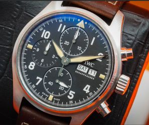 2021 IWC Schaffhausen Pilot Spitfire Chronograph 41MM Black Dial Leather Strap (IW387903)