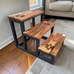 Wooden 3-Step Pet Stairs / Dog Steps with Paw Print Design Like New 19x15x15in
