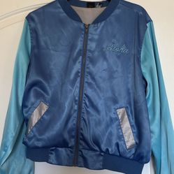 Disney Stitch Blue Satin Bomber Jacket XL