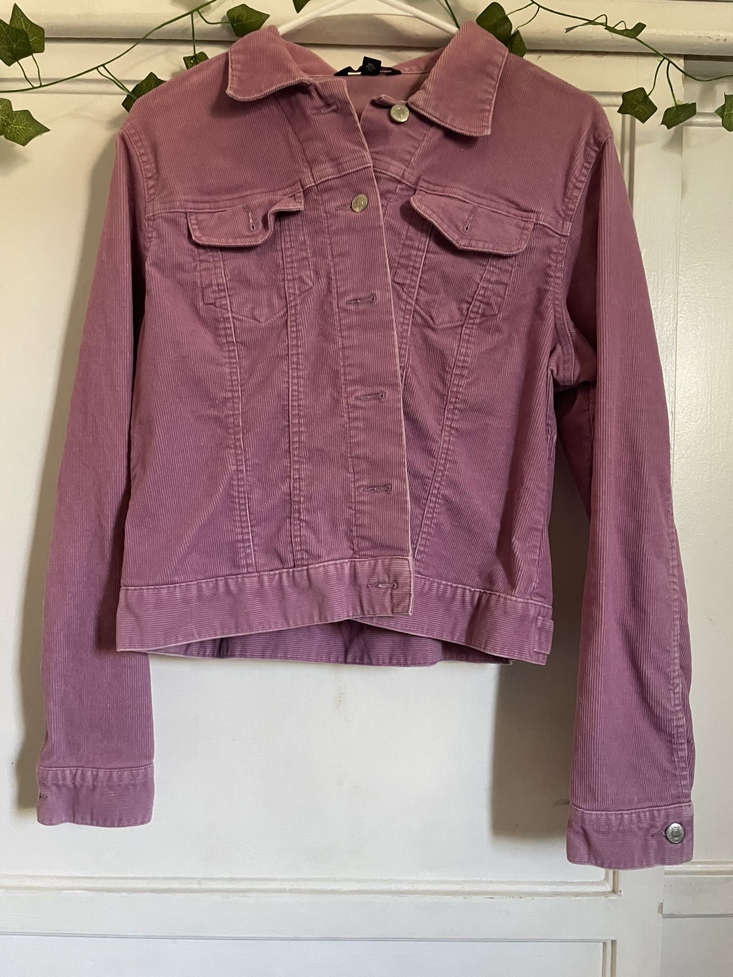 Lands’End Women Pink Denim Jacket Size Medium 10-12 Button Up