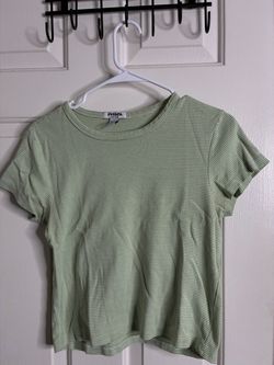 RSQ Green Striped Crop T-Shirt