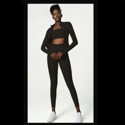 Set Tracksuit Long Jacket Cropped Bustier Bra High Waisted Leggings Workout Gym