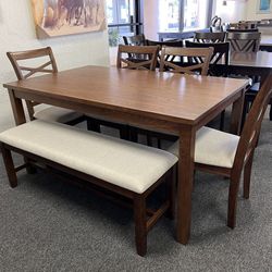 Wooden Dining Set With 4 Chairs And Bench 