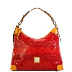 Dooney & Bourke Erica Red Snake Embossed Leather Hobo Shoulder Bag, Coin Purse, And Key Chain (NEW)