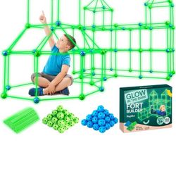 🌟 For Sale: PLAYVIBE 130-Piece Glow-in-the-Dark Kids Fort Building Kit Build Indoor/Outdoor Air Forts | STEM Toy for Creativity & Imagination