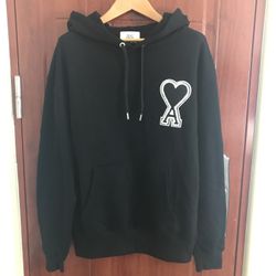AMI PARIS Black unisex hooded sweatshirt