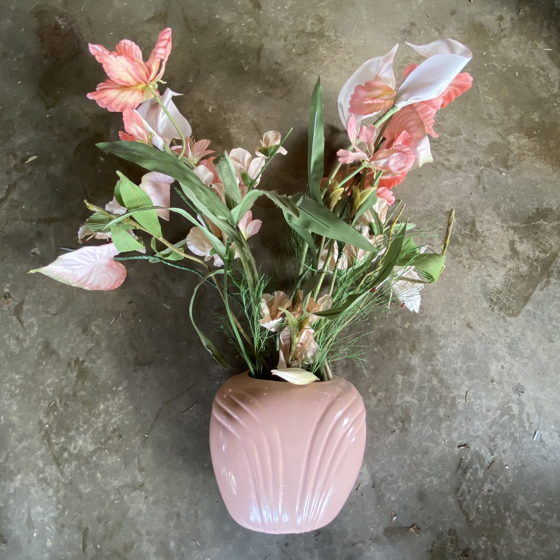 Modern Pink Vase With Fake Plant