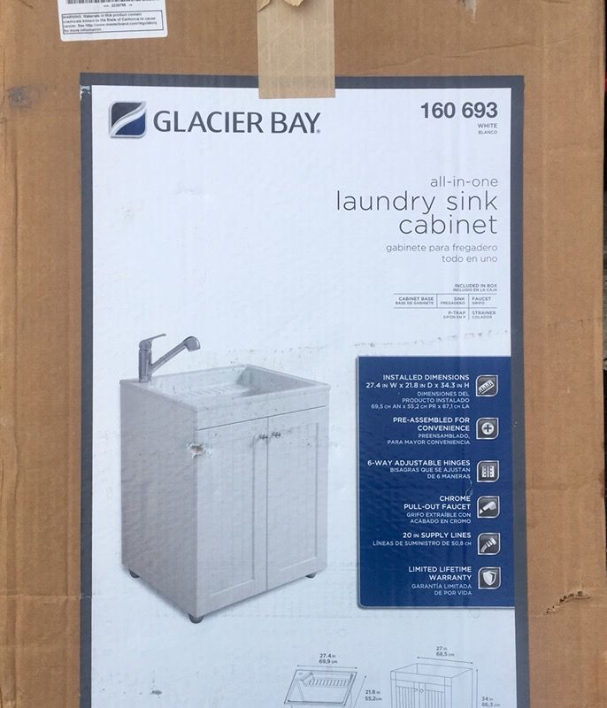 Glacier Bay All-in-One 27.5 in. W x 21.8 in. D Composite Laundry Sink with Faucet and Storage Cabinet