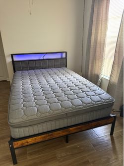 Full Bed Frame with LED Headboard + Mattress Included