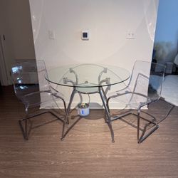 Glass Dining Table Set – Table + 2 Clear Chairs