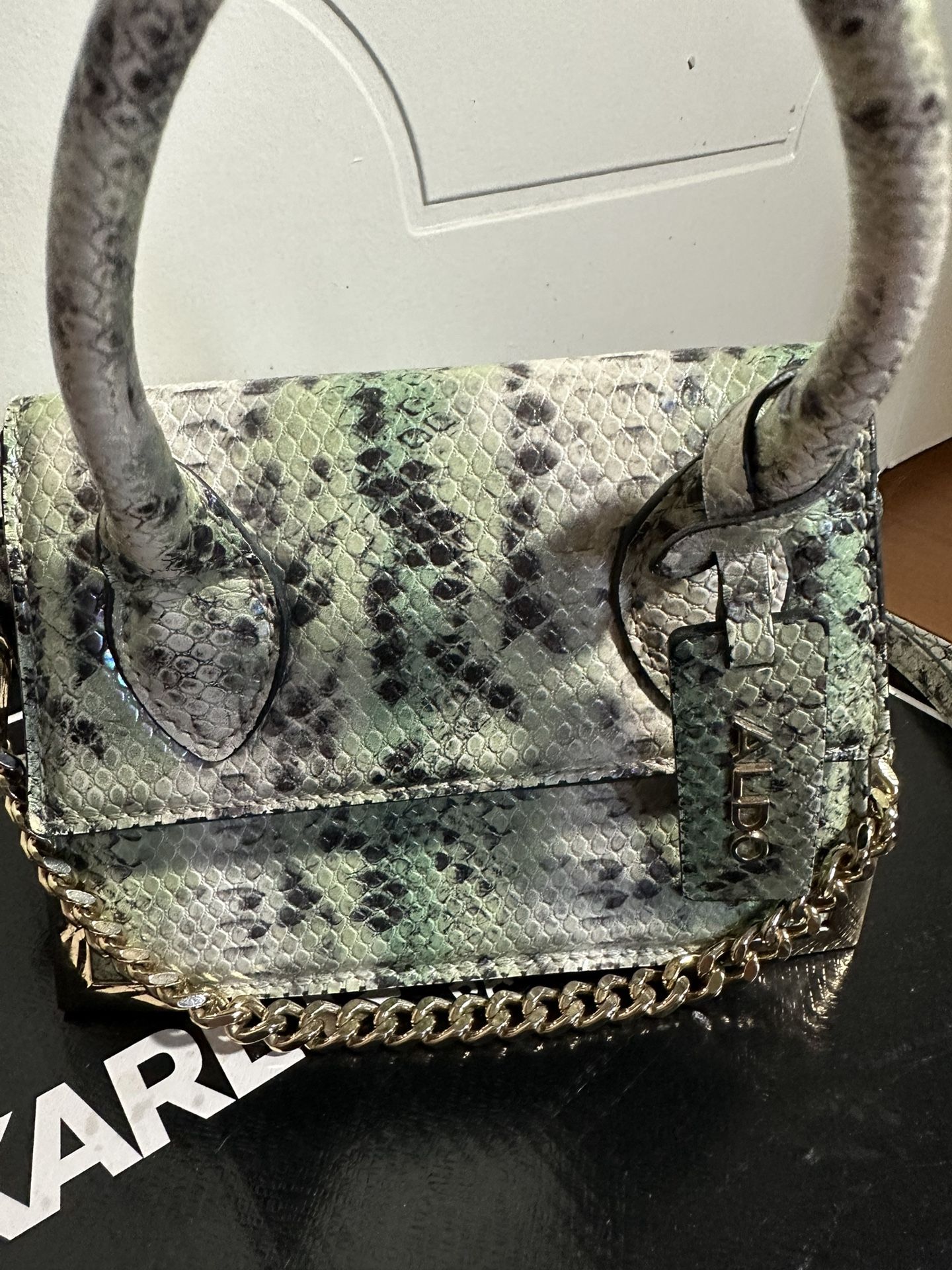 Limited Edition Aldo Tiny Petit Crocodile Purse – Aqua Green, Purple Gloss, Gold Accents