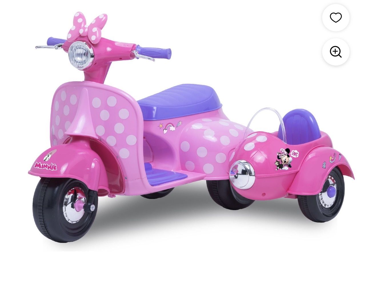 6V Disney Minnie Mouse Happy Helpers Scooter with Sidecar Ride-On Toy by Kid Trax, 1 mph