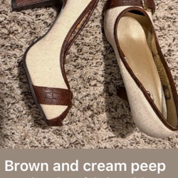 Massimo Brown/Beige peep toe shoe