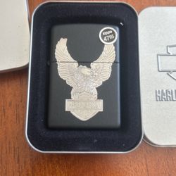 Zippo Harley Davidson 2001 Lighter Silver Inlay Eagle Black Matte 