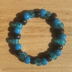 Handmade Blue And Clear Blue And Black Beads Charm Bracelet 