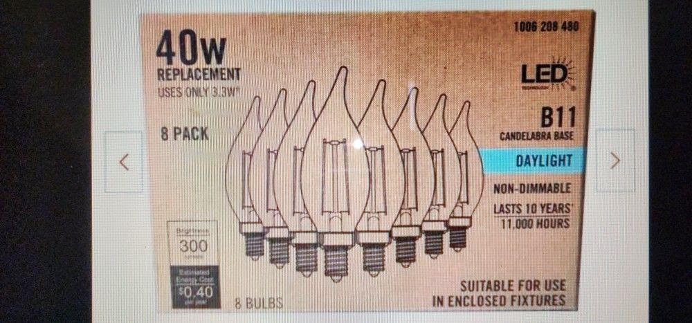 LED Light Bulbs.. 40W 8 Pack Candelabra base Daylight