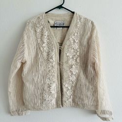 Saint Germain Women’s Lace Sheer Jacket Beige Boho Linen Blend size L