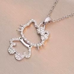 Elegant Hello Kitty Crystal Rhinestone Pendant Necklace