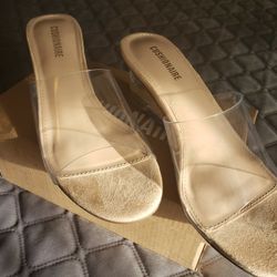 CUSHIONAIRE Clear Gloss Lucite Wedge Heels 