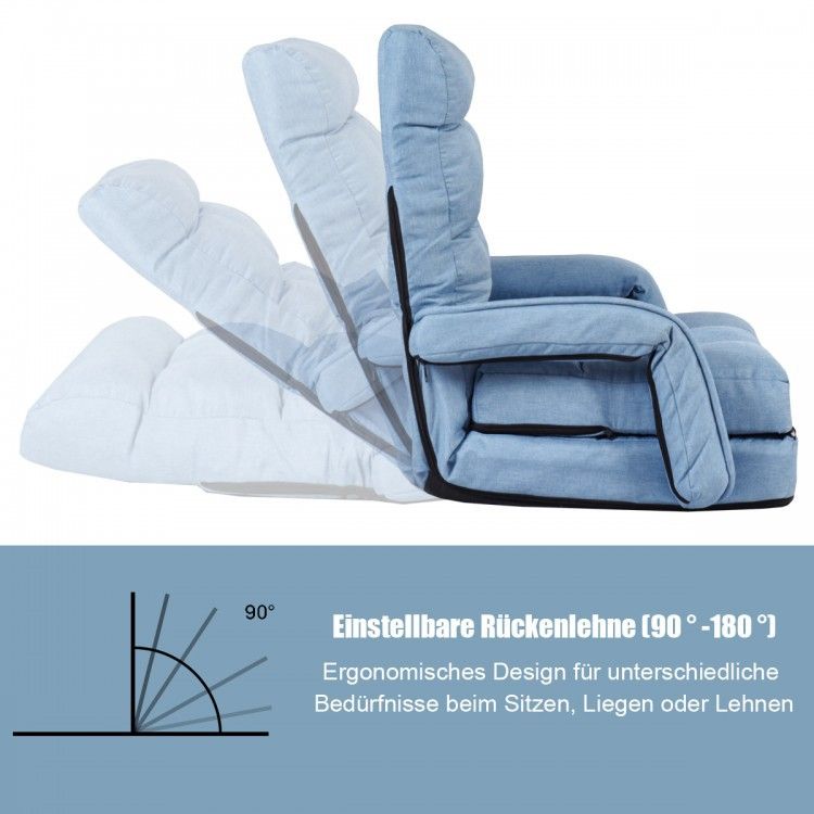 Folding Lazy Floor Chair Sofa With Armrests And Pillow-Blue