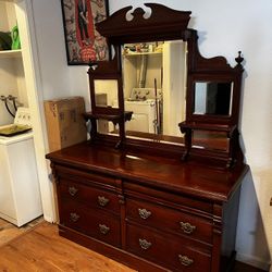 Antique Cherrywood Dresser 1860s Mirror Vanity