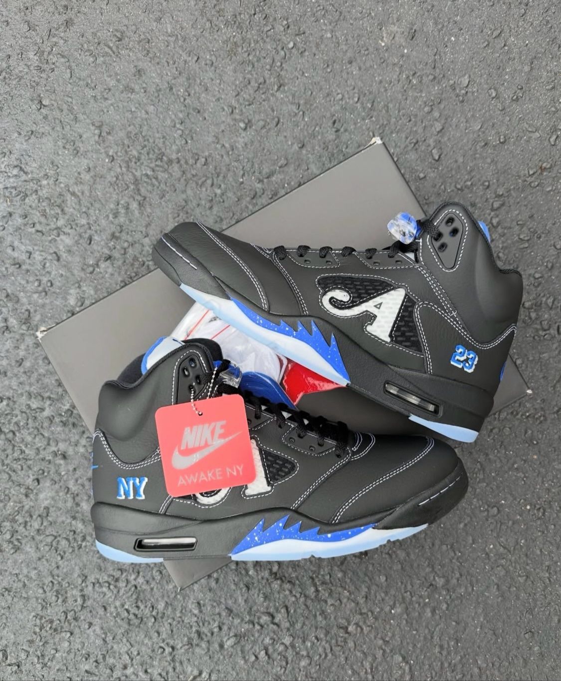 Size 10 Awake NY X Jordan 5 Black- Racer Blue