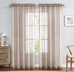 Linen Like Sheer Curtain Panels for Bedroom 108 inches Long Rod Pocket Curtain Panels for Living Room Window Curtains 2 Panels Taupe Blush Pink Mauve