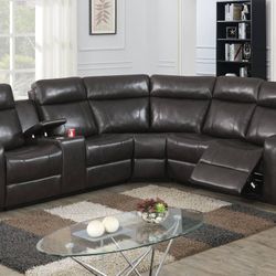 Brand New Brown Leather Gel Reclining Sectional Sofa w USB Console 
