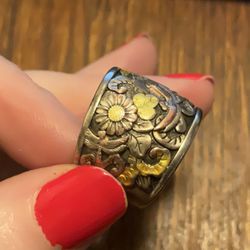 Silver Tone, Antique Flower Ring Size 7 