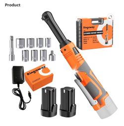3/8" Extended Cordless Ratchet Wrench Set, 45 ft-Lbs(61N.m) 600 RPM,18V Long Neck Power Ratchet Kit w/ 2x2.0Ah Battery, 9 Sockets,
