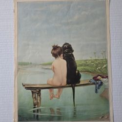 FREE!! 1925 Pictorial Review "Pals" Piglhein Child & Dog Art Print Vintage 11x14