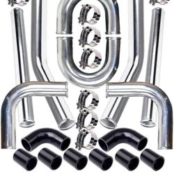 MOOSUN Universal 3" Inch Aluminum Intercooler Piping U-Pipe Kit with Coupler Black and T-Clamps 