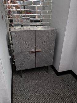 Gray crate and barrel cabinet
