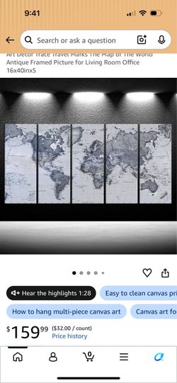 5 Piece SEALED Canvas World Map