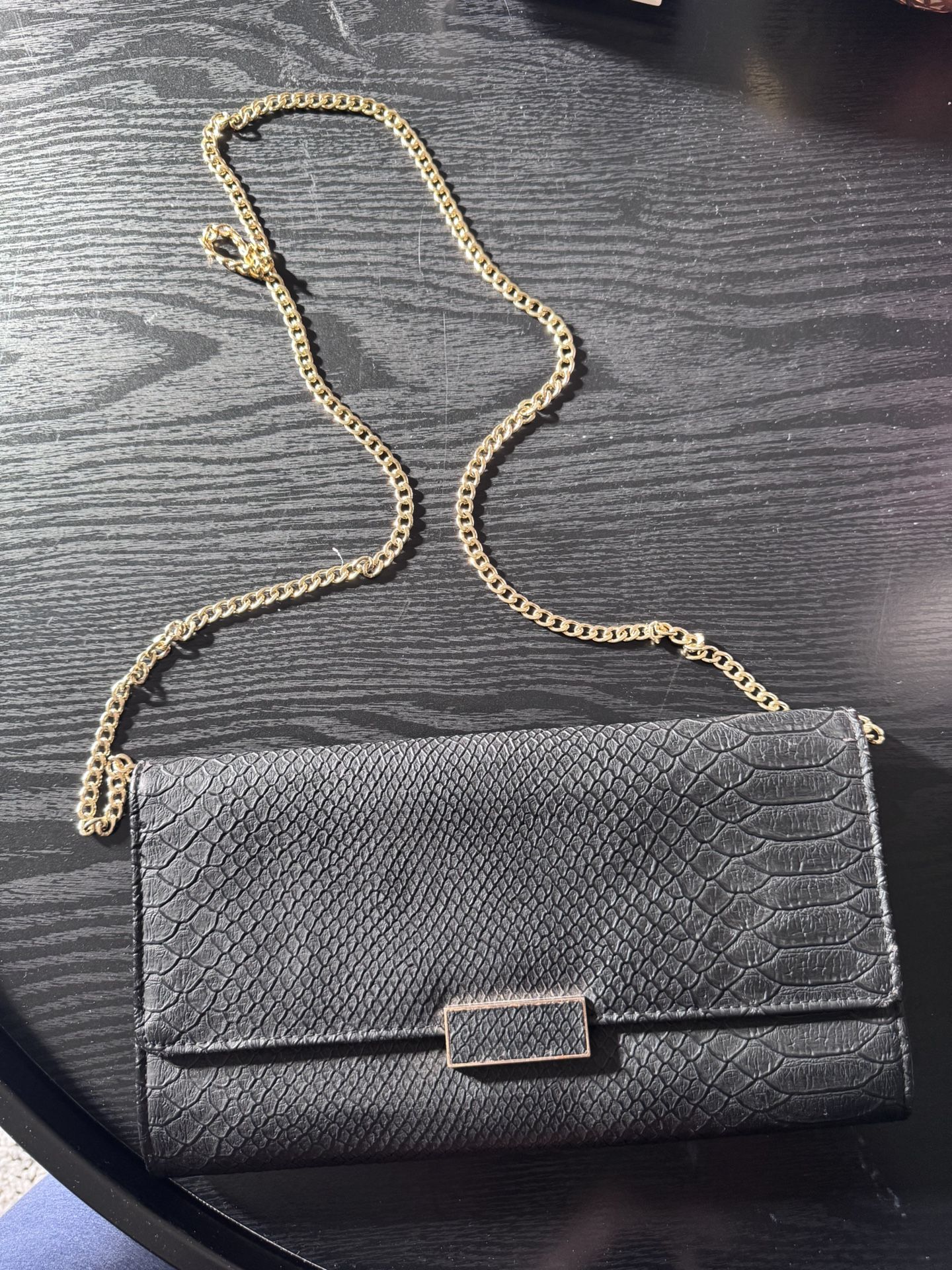 Black Slim Purse With Gold Chain Strap