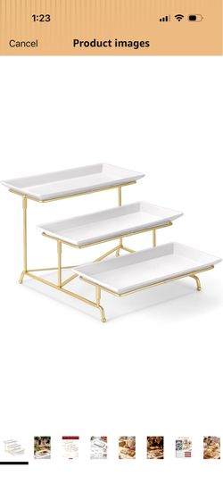 3 Tier Serving Tray Set Porcelain Tiered Serving Platters, Collapsible Sturdier Stand with Stable Cross Bars, 12 Inch Three Layer Serving for Party En