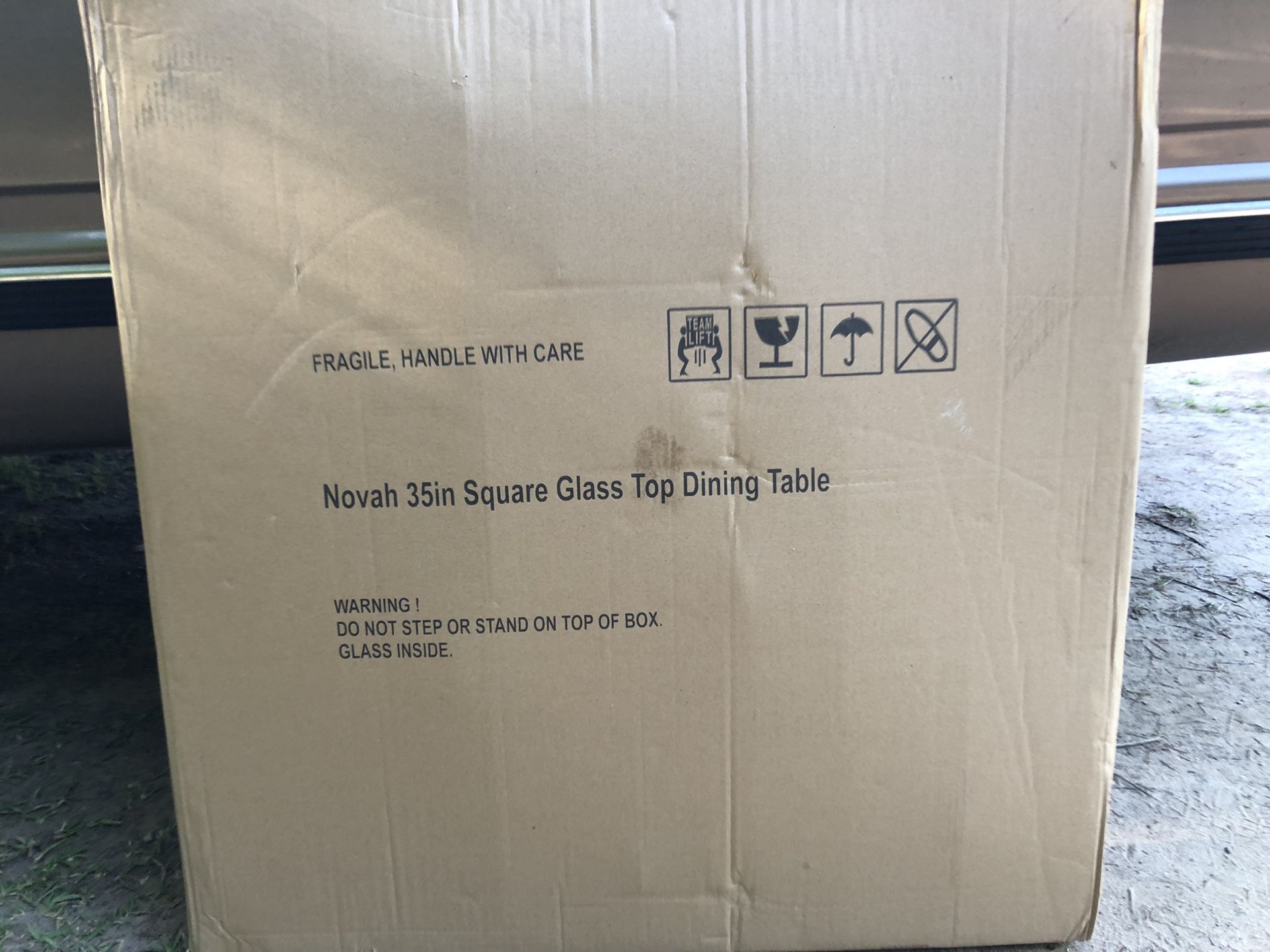 BRAND NEW NOVAH 35in SQUARE GLASS TOP PATIO TABLE