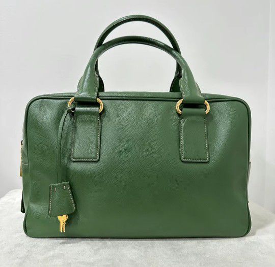Prada Saffiano Top Handle Green Bag