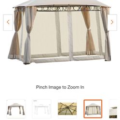 Belle 11.8 ft. x 10.6 ft. Beige Outdoor BBQ Gazebo Tent with UV Protection Double Tiered Grill Canopy