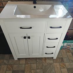 White Single Sink Bathroom Vanity 30in.