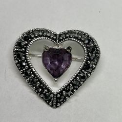 Purple Rhinestone Heart Brooch 