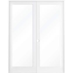72 in. x 96 in. Craftsman Shaker 1-Lite Clear Glass Right Handed MDF Solid Core Double Prehung French Door