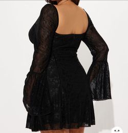 Black Lace Bell Sleeve Mini Dress