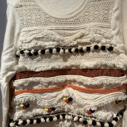 Anthropology” Forever That Girl” With Lace, Pom Poms, Fringes, And Corgong Size Medium 100% Cotton With An Electric Edge New With Tags